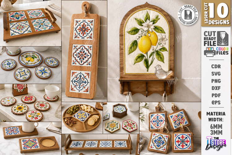 Tile Pattern Coasters Laser Cut Bundle | Kitchen Decor | CNC
