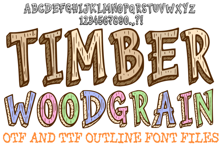 Timber Woodgrain Doodle Font Lettering Wood Log ABC OTF