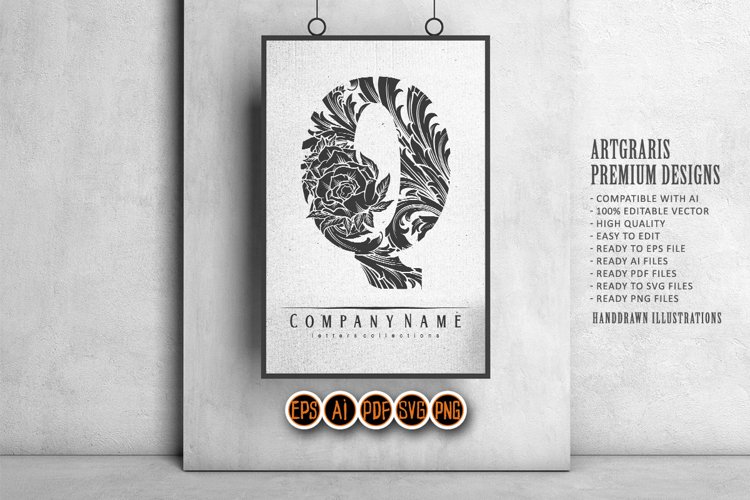 Timeless letter Q monogram logo vintage flourish monochrome example image 1