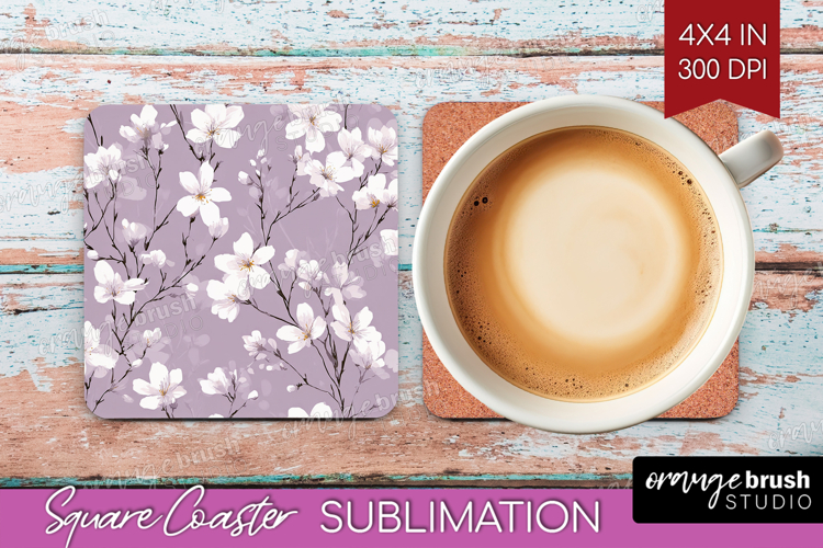Tiny Flowers Square Coaster - Floral Coaster PNG Sublimation