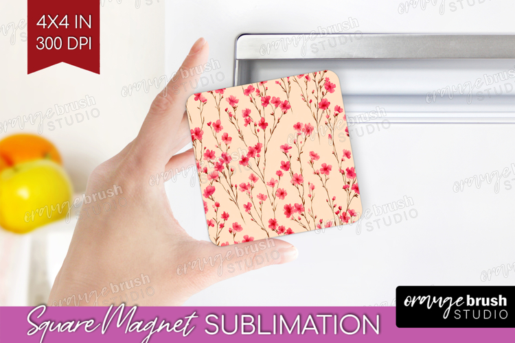 Tiny Flowers Magnet Sublimation - Floral Square Magnet PNG