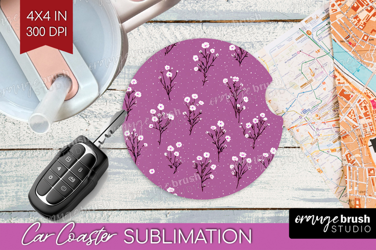 Tiny Flowers Car Coaster - Floral Coaster PNG Sublimation