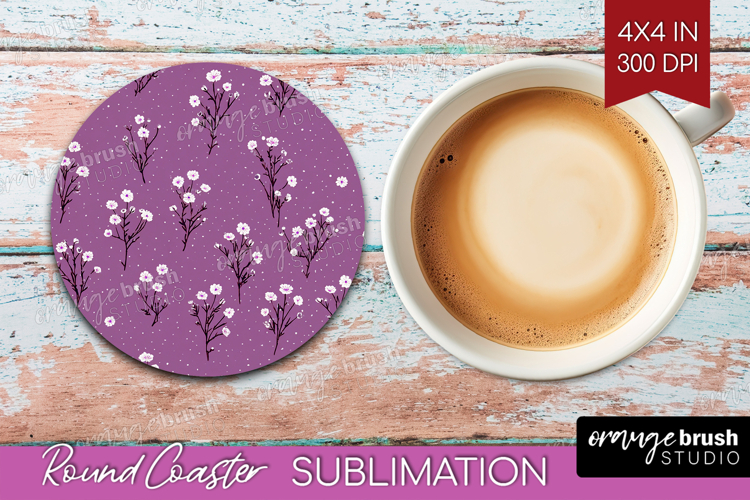 Tiny Flowers Round Coaster - Floral Coaster PNG Sublimation