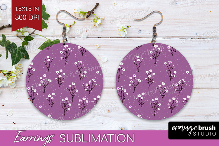 Tiny Flowers Round Earrings - Floral PNG Sublimation