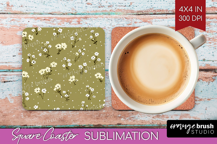 Tiny Flowers Square Coaster - Floral Coaster PNG Sublimation