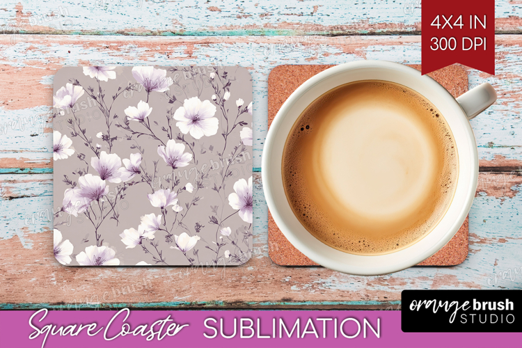 Tiny Flowers Square Coaster - Floral Coaster PNG Sublimation