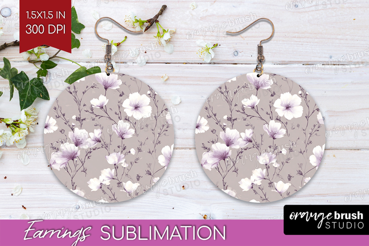 Tiny Flowers Round Earrings - Floral PNG Sublimation