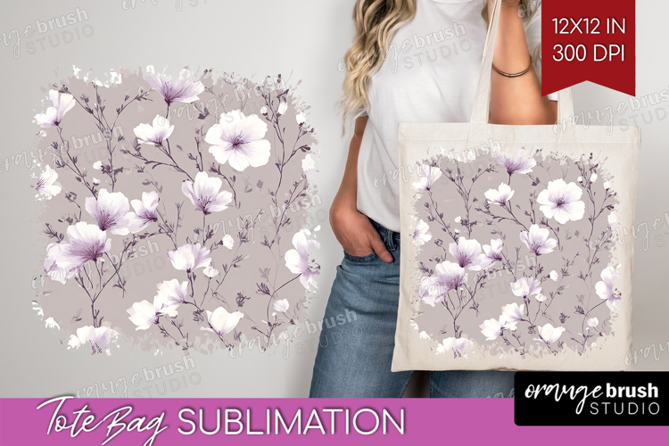 Tiny Flowers Tote Bag - Floral Tote Bag PNG Sublimation