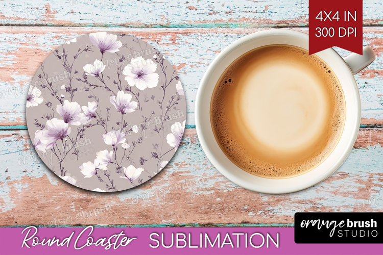 Tiny Flowers Round Coaster - Floral Coaster PNG Sublimation