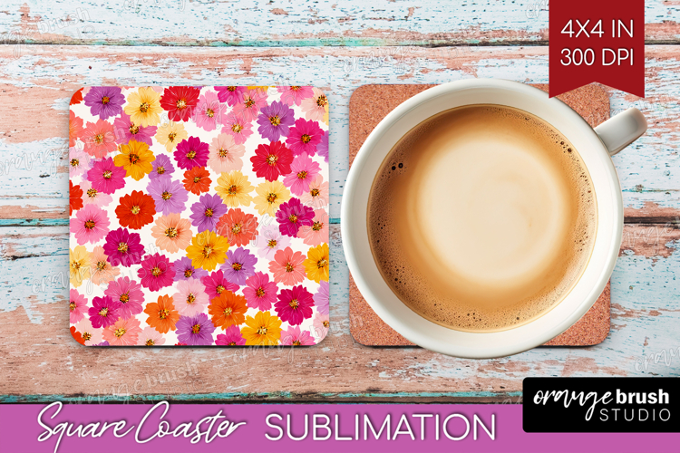 Tiny Flowers Square Coaster - Floral Coaster PNG Sublimation