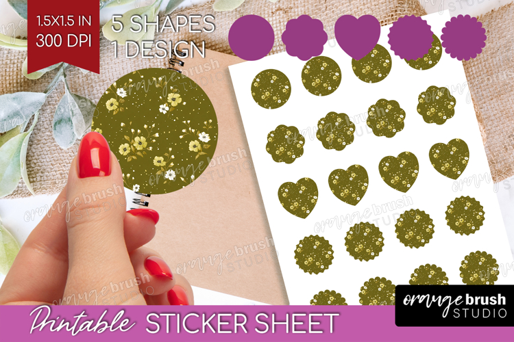 Tiny Flowers Round Sticker - Floral Printable Sticker Sheet