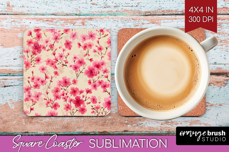 Tiny Flowers Square Coaster - Floral Coaster PNG Sublimation