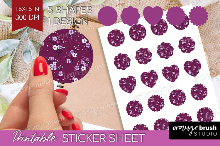 Tiny Flowers Round Sticker - Floral Printable Sticker Sheet