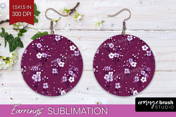 Tiny Flowers Round Earrings - Floral PNG Sublimation