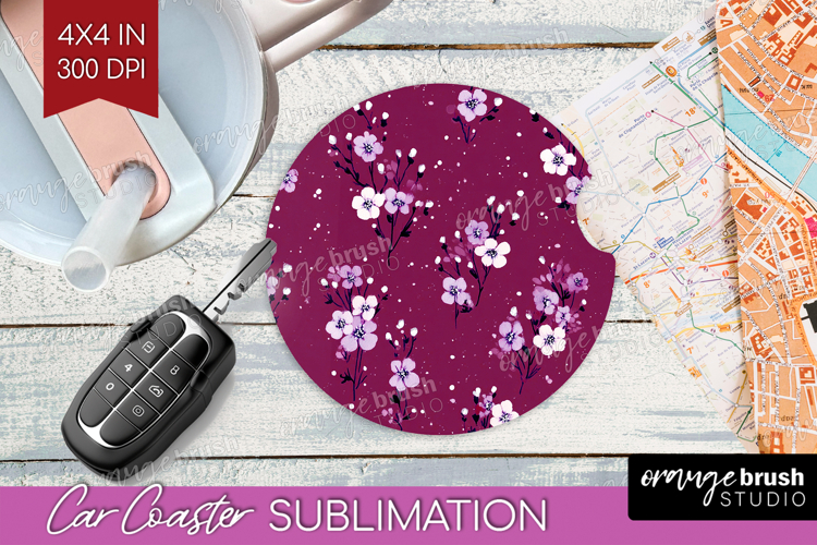 Tiny Flowers Car Coaster - Floral Coaster PNG Sublimation