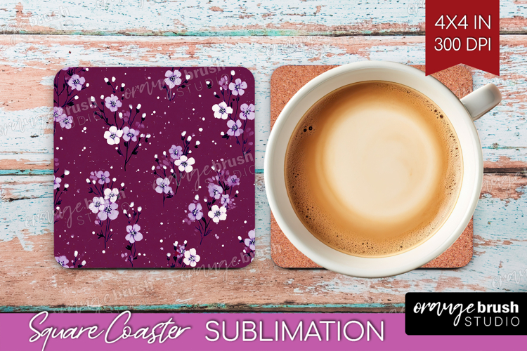 Tiny Flowers Square Coaster - Floral Coaster PNG Sublimation