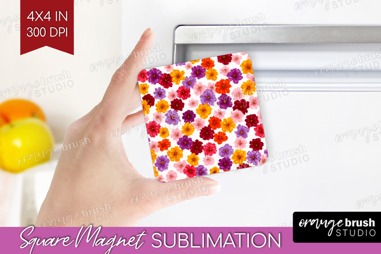 Tiny Flowers Magnet Sublimation - Floral Square Magnet PNG