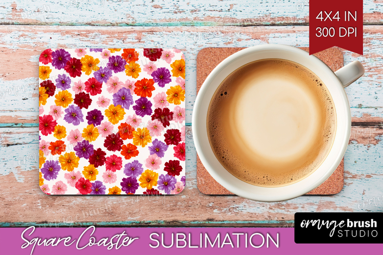 Tiny Flowers Square Coaster - Floral Coaster PNG Sublimation