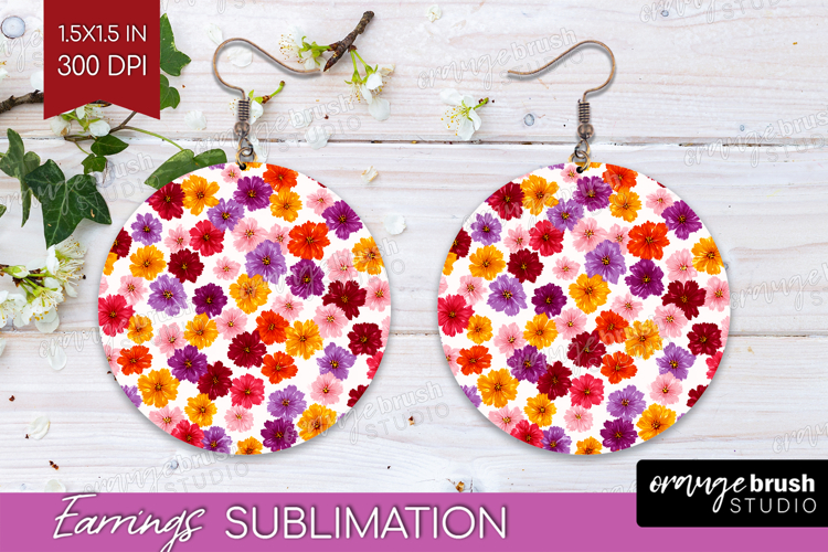 Tiny Flowers Round Earrings - Floral PNG Sublimation