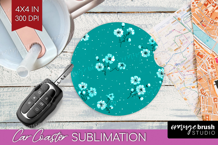 Tiny Flowers Car Coaster - Floral Coaster PNG Sublimation