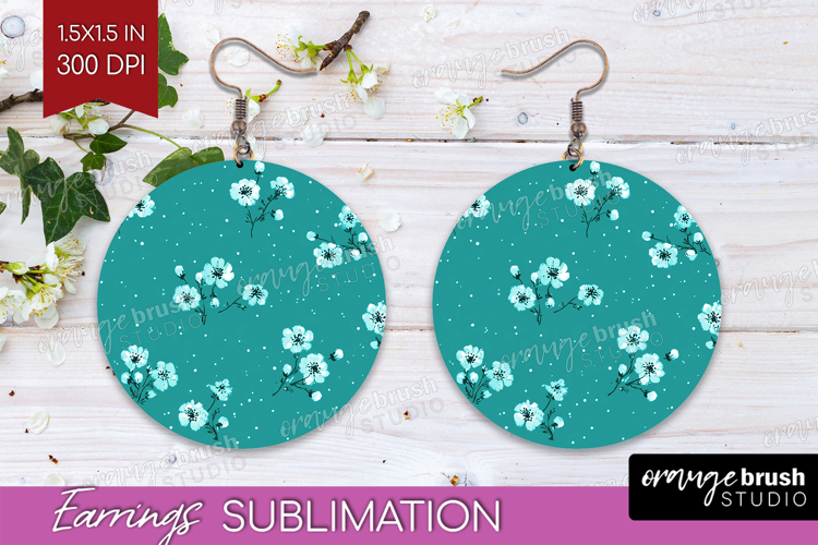 Tiny Flowers Round Earrings - Floral PNG Sublimation