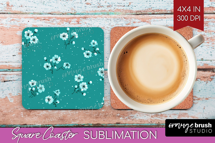 Tiny Flowers Square Coaster - Floral Coaster PNG Sublimation