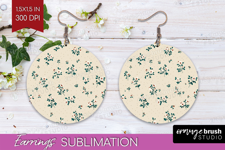 Tiny Flowers Round Earrings - Floral PNG Sublimation