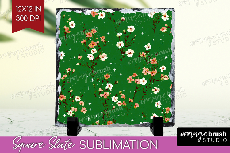 Tiny Flowers Slate PNG - Floral Square Slate Sublimation