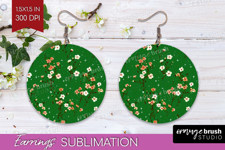 Tiny Flowers Round Earrings - Floral PNG Sublimation