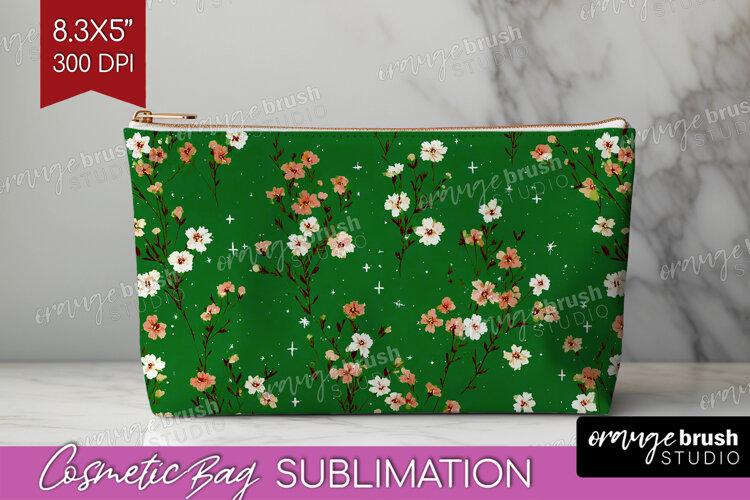 Tiny Flowers Cosmetic Bag - Floral Makeup Bag PNG example image 1