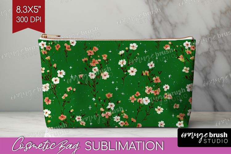 Tiny Flowers Cosmetic Bag - Floral Makeup Bag PNG