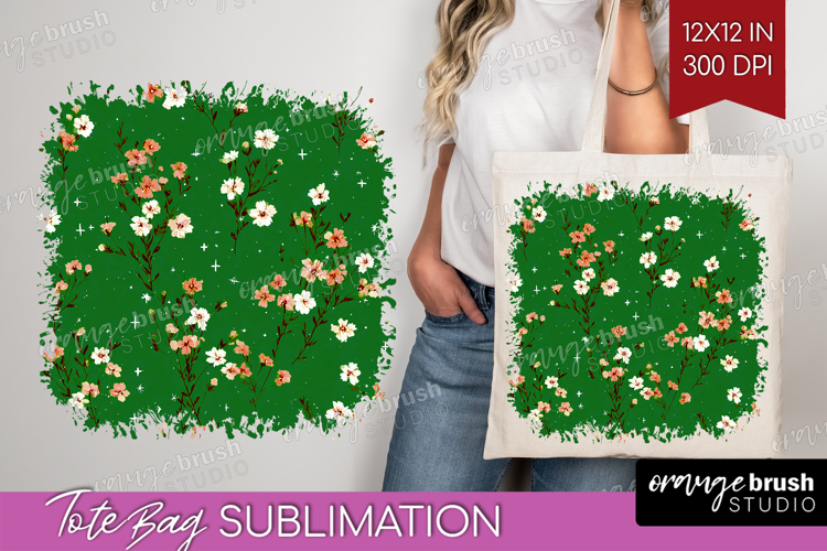 Tiny Flowers Tote Bag - Floral Tote Bag PNG Sublimation