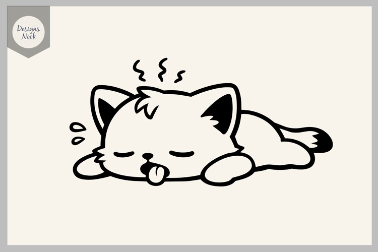 Tired Cat SVG, Funny Exhausted Kitty SVG, Sleepy Cat File example image 1