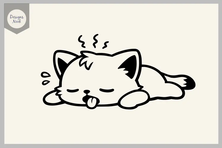 Tired Cat SVG, Funny Exhausted Kitty SVG, Sleepy Cat File