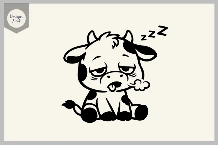 Tired Cow SVG, Funny Sleepy Cow SVG, Exhausted Cow Cut File