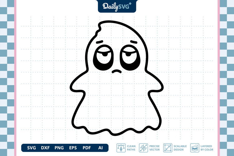 Tired Cute Ghost SVG Halloween Kawaii Spooky Cut File example image 1