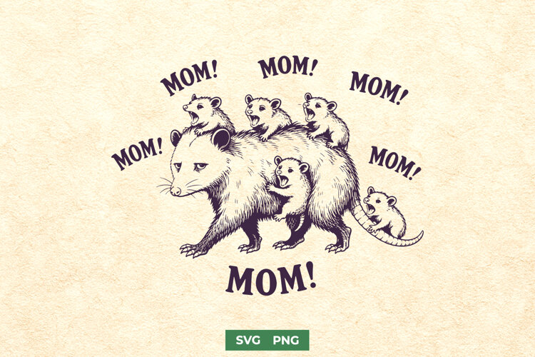 Tired Opossum Mom SVG PNG, Funny Overstimulated Mom Life example image 1