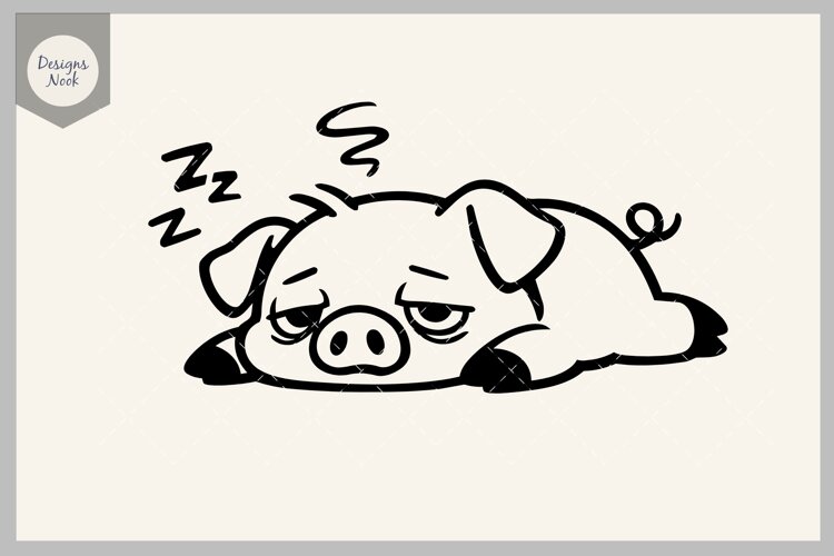 Tired Pig SVG, Funny Sleepy Pig SVG, Exhausted Pig Cut File example image 1