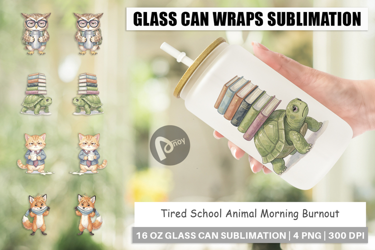 Tired School Animal Glass Can