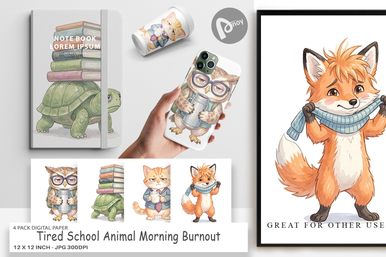 Tired School Animal Digital Paper