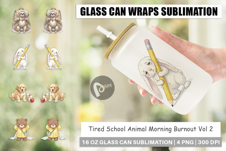 Tired School Animal Glass Can
