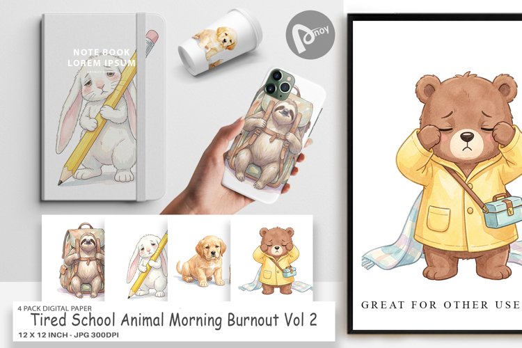 Tired School Animal Digital Paper