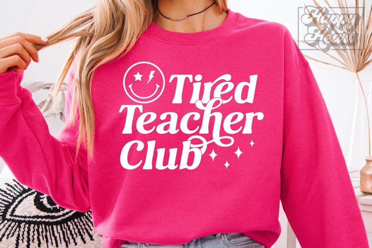 Tired Teacher Club SVG PNG - Retro Teacher Shirt