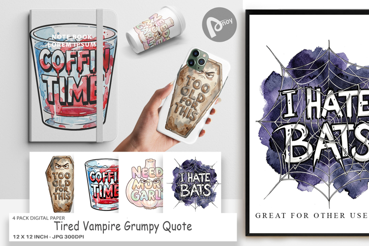 Tired Vampire Grumpy Quote Digital Paper