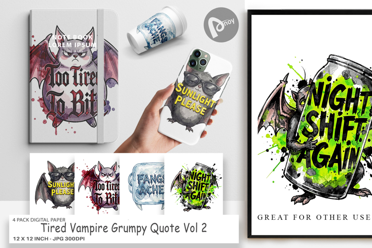 Tired Vampire Grumpy Quote Digital Paper