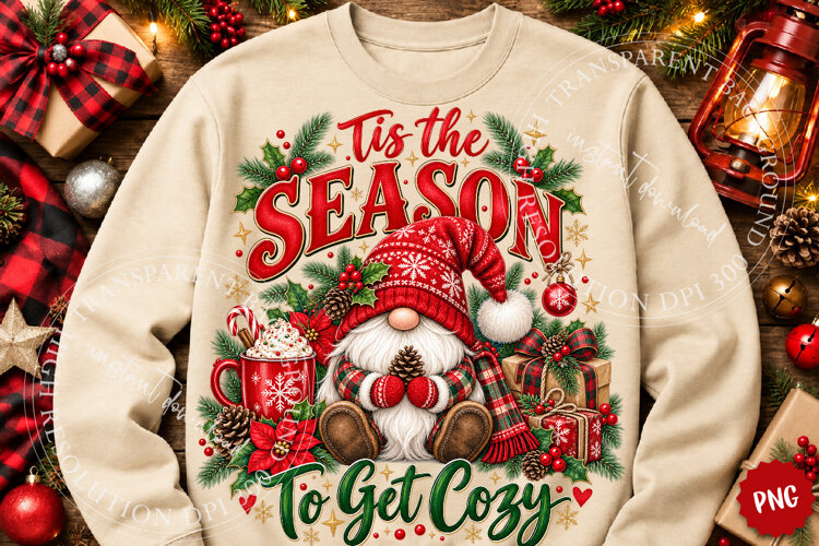 Tis the Season Christmas Gnome PNG example image 1
