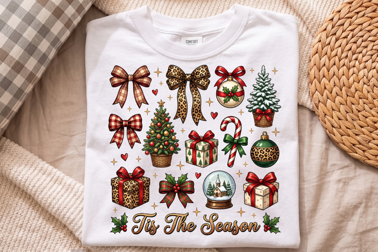 Tis the Season Christmas PNG, Preppy Leopard Holiday PNG