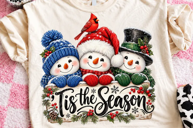 ’Tis the Season Cozy Christmas Snowman Trio PNG