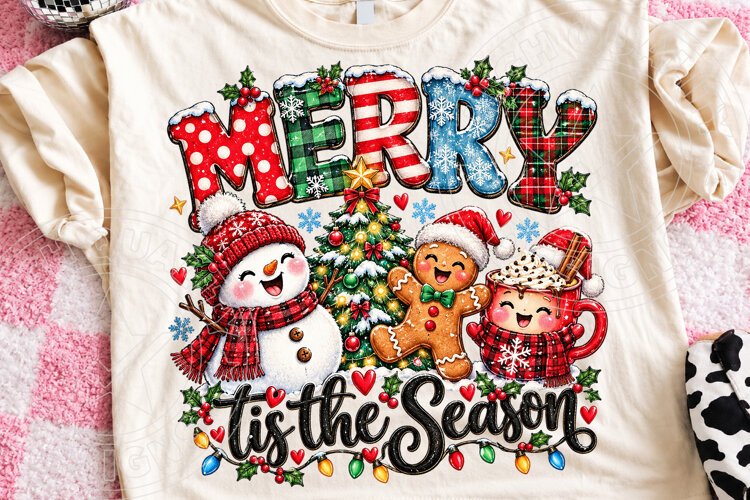 Tis the Season Merry Christmas Cute Snowman Gingerbread Hot example image 1
