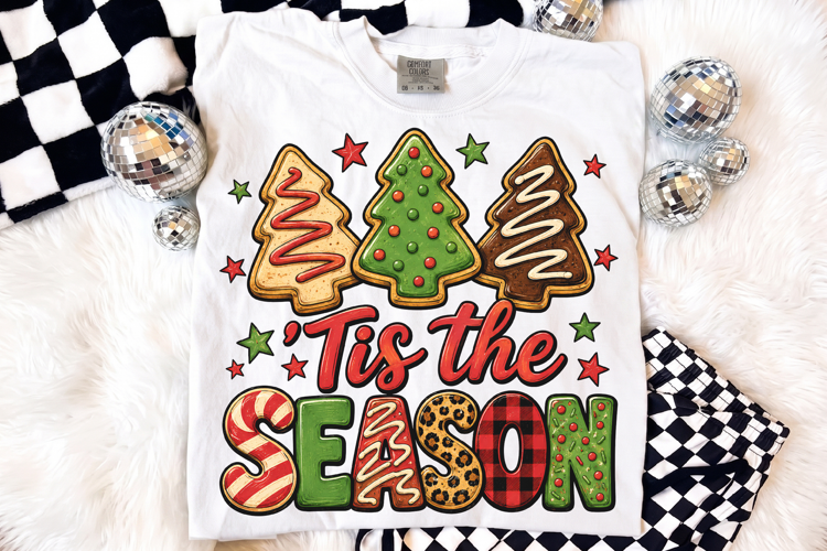 Tis the Season PNG, Retro Christmas Cookie Lettering